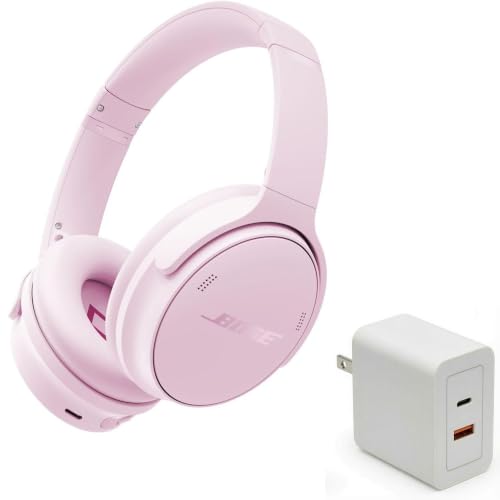 Bose QuietComfort Headphones Bundle with Fast Charger - Wireless Bluetooth Over-Ear Noise Cancelling Headphones with Mic, USB-C Charging, Deep Bass, Up to 24 Hours Playtime (Petal Pink) - color: Petal Pink