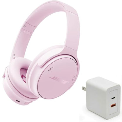 Bose QuietComfort Headphones Bundle with Fast Charger - Wireless Bluetooth Over-Ear Noise Cancelling Headphones with Mic, USB-C Charging, Deep Bass, Up to 24 Hours Playtime (Petal Pink) - color: Petal Pink