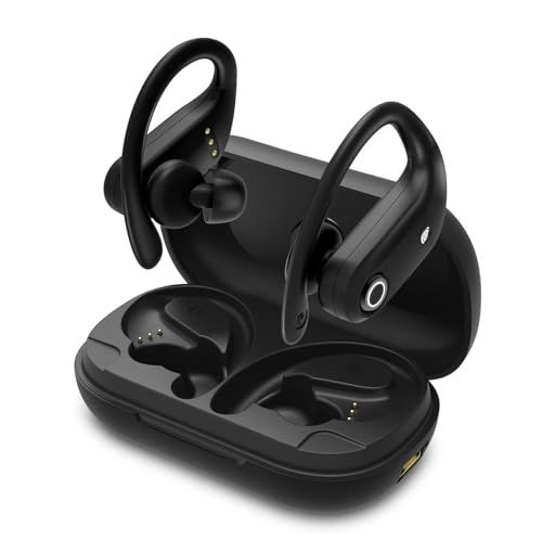 Open Ear Earpieces, Bluetooth Headphones Sport Earbuds with ENC Noise Canceling Mic,Headphones with Charging Case Waterproof,LED Display Hand-Free Earphones for Running/Workout/Business/Trucker/Driver