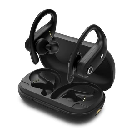 Open Ear Earpieces, Bluetooth Headphones Sport Earbuds with ENC Noise Canceling Mic,Headphones with Charging Case Waterproof,LED Display Hand-Free Earphones for Running/Workout/Business/Trucker/Driver