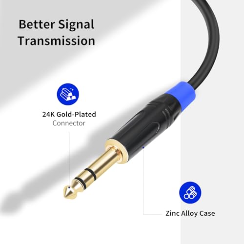 3.5mm to 6.35mm TRS Stereo Cable, 3.3 Ft, 2 Pack, Black, Stereo Audio Cable for Guitar, iPod, Laptop, Speaker, Amplifier, TRS Bidirectional Jack Cable, Pure Copper and Plated Conductors - style: 3.3 Ft, 2 Pack