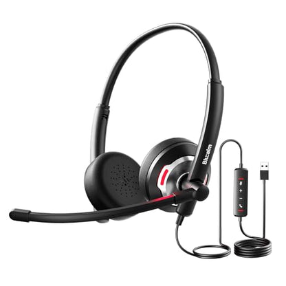 Wired Headset with Noise Canceling Mic & in-Line Control, Business Headset with Microphone for PC, USB Computer Headset for Work Call Center, Home Office, Online Classes, Teams, Zoom