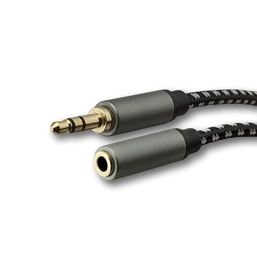 SatelliteSale Auxiliary 3.5mm Audio Jack Male to Female Digital Stereo Aux Extension Cable Universal Wire Black/White Nylon Cord 15 feet - size: 15 Feet