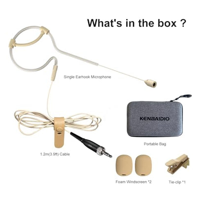 Headset Microphone Single Ear Earset Headworn Low Profile Omnidirectional On-Ear Audio Condenser Mic for Sennheiser Wireless System Bodypack Transmitter, Musicians, 3.5mm Female Screw Plug - size: 3.5mm Female Screw Plug for Sennheiser Only