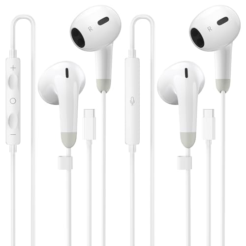 USB C Headphones, 2 Pack Wired Earbuds, Type C Headphones with Microphone | Noise-isolating earphones with remote controls, compatible with iPhone 17/16/15, iPad Pro/Air and Galaxy S25/S24/S23 Ultra