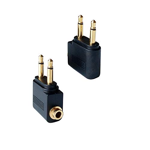 Posdou Dual 3.5mm Male to 3.5mm Female Airplane Headphone Adapter Gold Plated (2 Pack)