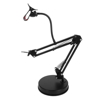 Adjustable Microphone Desk Stand with Stable Arm Supports and 3/8" Thread, Metal and Plastic Low Profile Mic Table Stand for Recording and Voice Recognition