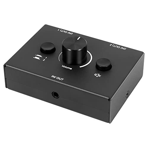 3.5mm Audio Switcher, 2 Input 1 Output/1 Input 2 Output Audio Splitter Switcher, Audio Switcher Box, One-Key Mute Button, black, 500051629