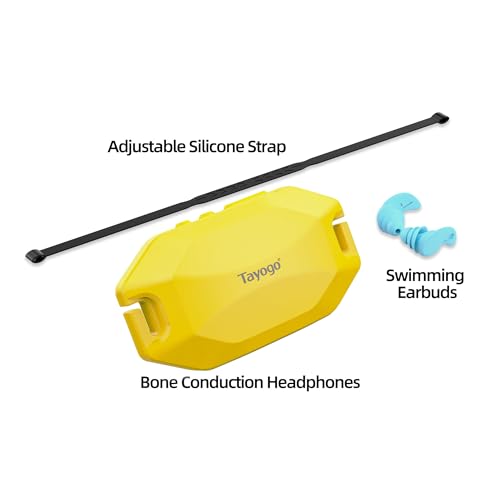 Tayogo Rock PRO W24 Swimming Headphones – Bone Conduction Waterproof Headphones for Swimming, 4-in-1 MP3 Player 32GB, Bluetooth 5.4, FM Radio (Yellow) - color: Yellow