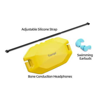 Tayogo Rock PRO W24 Swimming Headphones – Bone Conduction Waterproof Headphones for Swimming, 4-in-1 MP3 Player 32GB, Bluetooth 5.4, FM Radio (Yellow) - color: Yellow