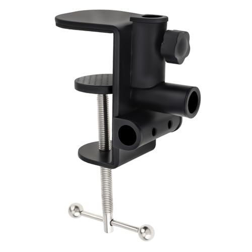 Table Mount Clamp, Metal Mic Desk Clamp Holder, 3-in-1 Desk C-Clamp for Microphone Boom Arm Stand Holder, 0.47 inch/1.2cm Hole, Fits up to 2.76 inch/7cm Desktop Thickness