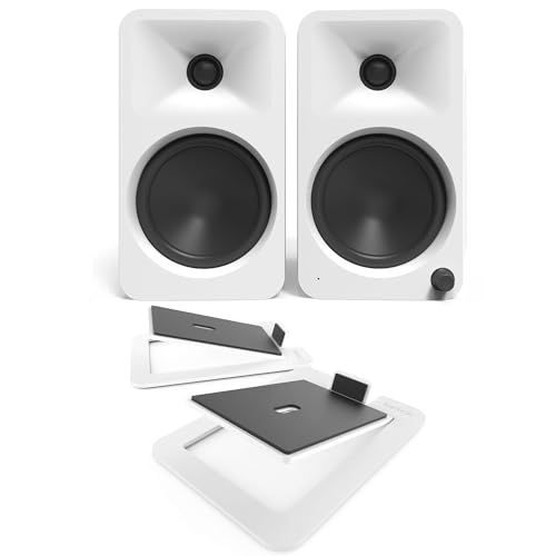 Kanto ORA4MW Pro Audio Bluetooth Desktop Speakers - Matte White Pair S6W Angled Desktop Speaker Stands for Large Speakers - White Pair (2024) - size: ORA4 MW, style: S6W