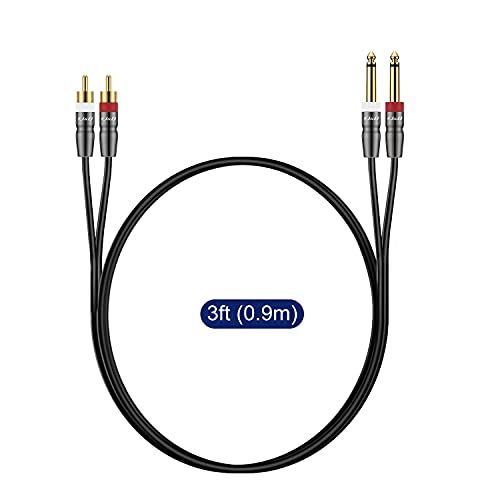J&D Dual 1/4 inch TS to Dual RCA Cable, Heavy Duty 1/4 Male to RCA Male Adapter Stereo Audio Interconnect Quarter inch Cable, 3 Feet - size: 3 Feet