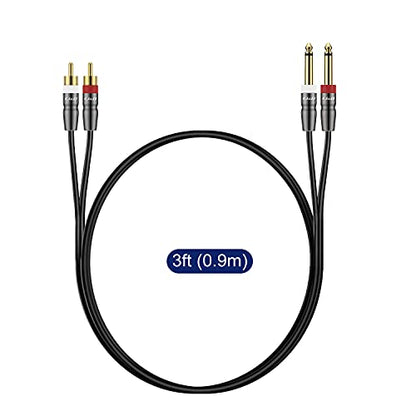 J&D Dual 1/4 inch TS to Dual RCA Cable, Heavy Duty 1/4 Male to RCA Male Adapter Stereo Audio Interconnect Quarter inch Cable, 3 Feet - size: 3 Feet