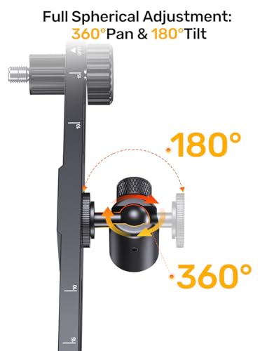 Stereo Array Spacing Microphone Holder with All-Metal Mic Ball Head Adapter, Adjustable Mic Mount Bar for Two Mics/Booms with 3/8" - 5/8" Screw Adapters, Fits Mic Stands for Recording, Live Streaming﻿ - size: Stereo Mic Bar+Ball Head Adapter