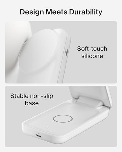 Belkin Qi2.2 25W Wireless 2 in 1 Foldable Fast Charging Station for iPhone | Fast Charging, MagSafe Compatible, iPhone 17/16/15, AirPods, Travel Charger, Magnetic - color: White