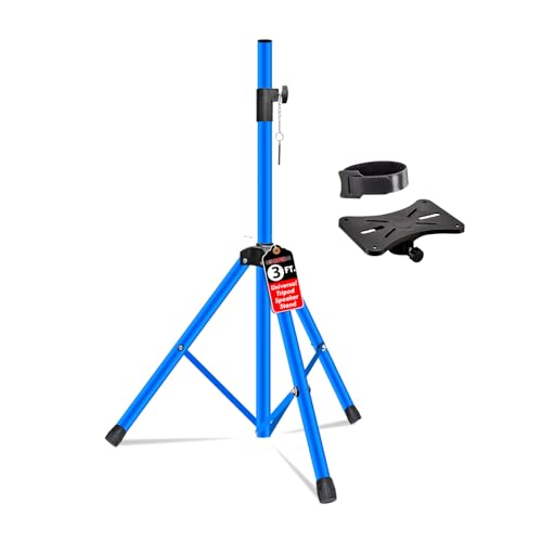 5 Core Speaker Stand Universal Mount Steel Alloy Construction 132 Lbs Capcity Stable Tripod w/Adjustable Height 36” w 35mm Compatible Insert Metal Safety Pin Blue