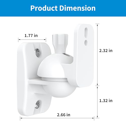 PlusAcc Speaker Wall Mount, Surround Speakers Brackets, 2 Pack, White | 20° Tilt & 80° Swivel, Adjustable Mounting Bookshelf Shelf for Home Theater, Hold up to 8 lbs - color: White, size: 2 Pack