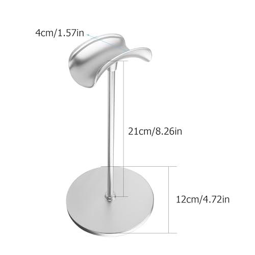 YAODHAOD Desktop Headphone Stand, Aluminum Alloy Headset Stand for Desk with Curved Headphone Rest & Anti-Slip Base,Heavy Base Desk Stand Headphones Support Accessory(Silver)