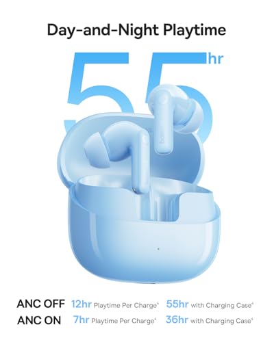 Baseus Bass BP1 Pro Noise Cancelling Wireless Earbuds, Real-Time Adaptive Noise Cancelling, Adaptive Active EQ, LDAC Hi-Res Sound, 6-Mic AI Clear Calls, 55H Playtime, IP55 Waterproof, Bluetooth 6.0 - color: Ocean Blue