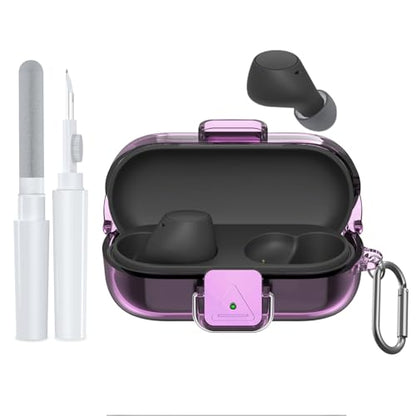 [with Safety Lock] for Sony WF-C510 Case Cover, Clear Soft TPU Protective Earbuds Case with Carabiner & Cleaner Kit Accessories Set(Clear Purple) - color: Clear Purple