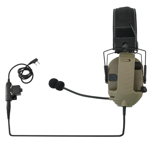 Microphone & PTT for Walker's Razor Noise Cancelling Headphones Airsoft（Tan） - color: Tan