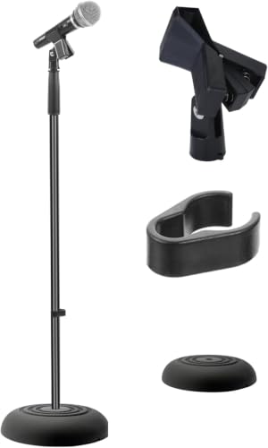 Pyle Adjustable Microphone Stand - Universal Mic Stand with Compact Heavy Base, Floor Standing Design, Height Adjustable, Pivot Angle Clip for Singing & Recording (2.8’ - 5’ ft., 9.8” Base Diameter) - size: 1 Pack