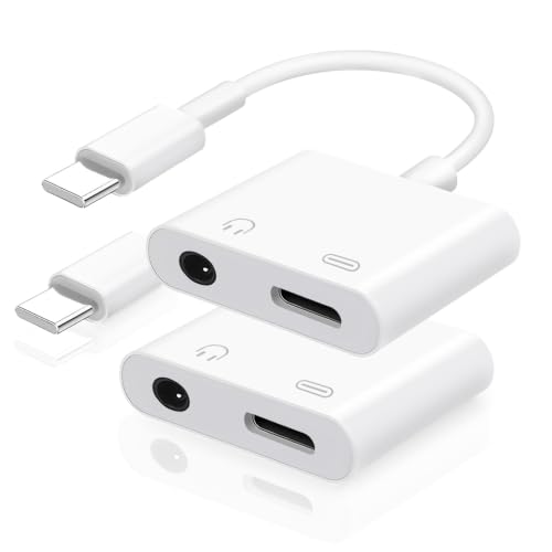 Untvie USB-C to 3.5mm Headphone Port Adapter Type-C to AUX Audio Converter 2-in-1 Charger Support PD Fast Charging for iPhone 17/16/15 Series iPad Pro MacBook Pixel and Other Devices Double 2Pack - color: 3.5+Charger, size: USB-C