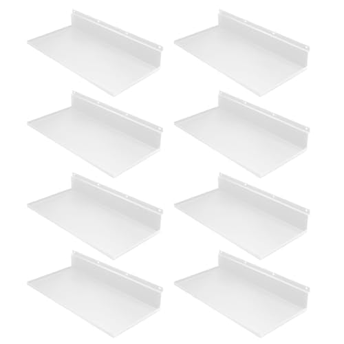 8 Pack 17 x 8 Inch Slatwall Shelves, White | Space Saving Heavy Duty Metal Display Shelves, Slat Wall Shelf Accessories for Garage, Retail, Home & Commercial Use - style: 8 Pack White