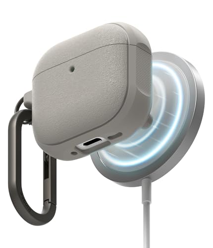 Ringke Onyx Magnetic for AirPods 4 Case [Compatible with MagSafe] Oil & Dirt Resistant Feels Good in The Hand Non-Slip Lightweight Cover with Carabiner - Warm Gray - color: Warm Gray, size: AirPods 4