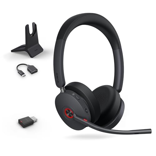 Yealink WH68 Hybrid DECT 6.0 & Bluetooth Wireless Headset with Charging Stand, Enterprise Grade ANC Office Headphones, 492ft Range, 6-Mic Noise Cancelling for Teams, Zoom, UC, PC/Smartphone, 32H Call