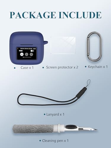 Case for JBL Tour Pro 3 - True Wireless Noise Cancelling Earbuds, Soft Silicone Protective Portable Scratch Shock Resistant with 2pack Screen Protector &Cleaner Kit & Carabiner & Lanyard，Blue - color: BLUE