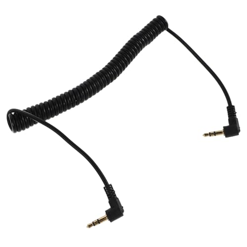 Coiled 3.5mm Male to Male Stereo Aux Cable with Right Angle Connectors Retractable Spring Audio Cord for Headphones and Smartphones