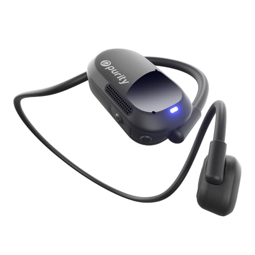 Purity Air Open Ear Headphones - True Air Conduction Wireless Bluetooth Open Ear Earbuds with Dual Mic for iPhone/Android - Secured Long Wearing Comfort, Sports Sweat Resistant (Black/Black) - color: Black/Black
