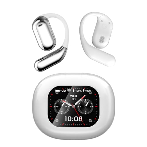 Q16 PRO Wireless Translation Earbuds with 70 Hour Bluetooth 5.4 Sports, Open wear, Wireless Bluetooth Smart Touch Screen, Ear Cup Earbuds with Ear Hooks, IPX5 Waterproof (White+Silver) - color: White, Silver
