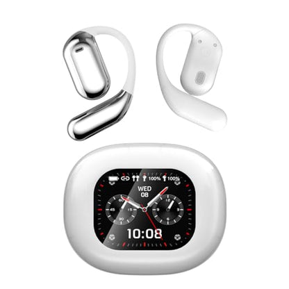 Q16 PRO Wireless Translation Earbuds with 70 Hour Bluetooth 5.4 Sports, Open wear, Wireless Bluetooth Smart Touch Screen, Ear Cup Earbuds with Ear Hooks, IPX5 Waterproof (White+Silver) - color: White, Silver