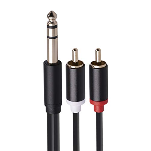 1/4 to RCA Cable, 1/4 inch TRS to Dual RCA Audio Cable, Gold Plated Copper Shell Heavy Duty 6.35mm 1/4 inch Male TRS to 2 RCA Male Stereo Audio Y Splitter Cable, 4.9 Feet