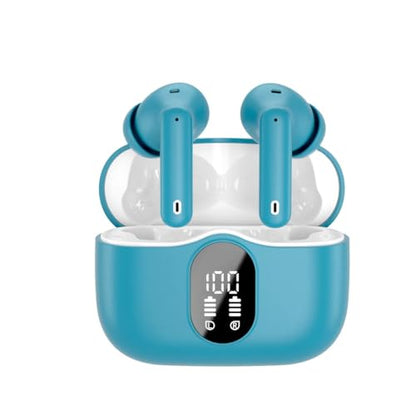 Wireless Earbuds, Bluetooth 5.4 Headphones Bass Stereo/ENC Mic, Ice Blue | Ear Buds with Noise Cancelling Mic LED Display, 36H, IP7 Waterproof in Ear Earphones for Laptop Pad Phones Sports Workout - color: Ice Blue