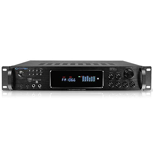 1500 Watt Bluetooth Home Stereo Amplifier, Digital Hybrid Multi Channel | Preamp, Tuner with USB and SD Inputs, 2 Mic Inputs, AM/FM digital tuner, Wireless Remote, Bass & Treble Controls