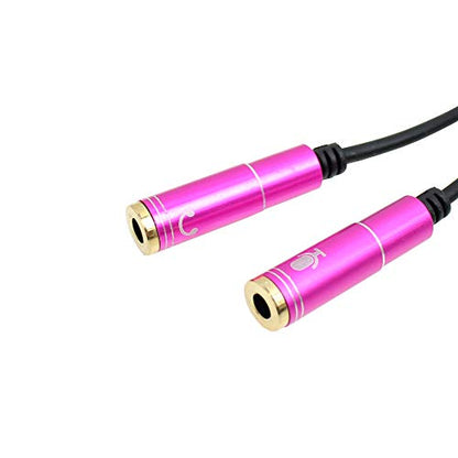 Hot Pink Headset Y Splitter Audio Adapter Cable 3.5mm Male to 2 Female Mic Audio CTIA Headphone Adapter Compatible with PC Gaming Headset,PS4,Xbox One,Notebook,Android iPhone Tablet MP3