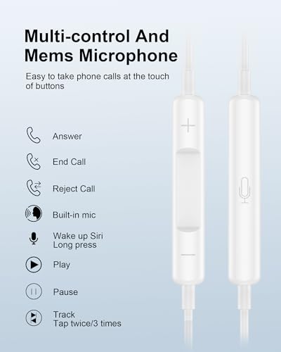 Wired Lightning Ear Buds for iPhone 14 13, Apple Pods Headphones Earphones | i Phone 14+ 14Pro 13 12 11 Pro Max Plus Lightening Connector, Ear phones with Microphone Lighting Air Pods Airpods - color: Wired Ear Buds-White
