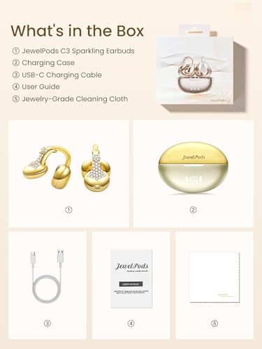 JewelPods C3 Wireless Bluetooth Earbuds, Jeweled Open-Ear Headphones, Gold - color: Gold