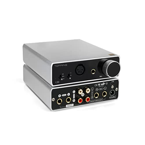 Topping L50 NFCA Headphone Amplifier, 3500mW x 3500mW HiFi SE/BAL Input Desktop Home Audio Amp 6.35mm 4 Pin XLR Iems Output Gain Switch 2 Channel Preamplifier (Silver)