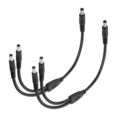 CENSHI 2-Pack 12V/24V DC Power Splitter Cable 5.5x2.5mm 1 Male to 2 Male | 1Ft 18AWG Pure Copper DC5525 Y Splitter Cord, for LED Light Strips, Router, CCTV Camera, Solar Monitor - size: 1 Male to 2 Male
