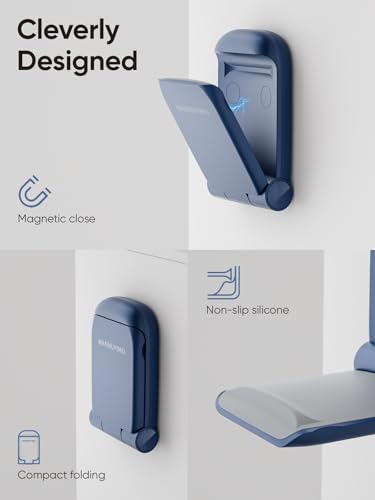 MAMUVIMO Headphone Stand, 2 Pack Headset Stand Foldable＆Sticky, Headphone Holder Hook Mount with Non-Slip Silicone, Adhesive Earphone Desk Hanger Clip Space-Saving for Airpods Max, All Earphones- Blue - color: Blue, size: 2 Pack