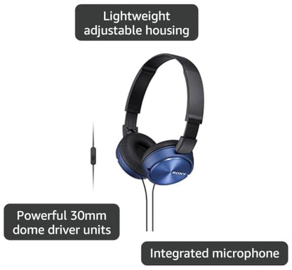 Sony MDR-ZX310AP ZX Series Wired On Ear Headphones with mic, Blue - color: Blue