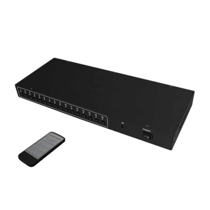 Rack-Mount 16x1 Audio/Video switcher, 16 inputs, 1 Output, Manual Panel Button Selection, RCA Interface, 16 * 1