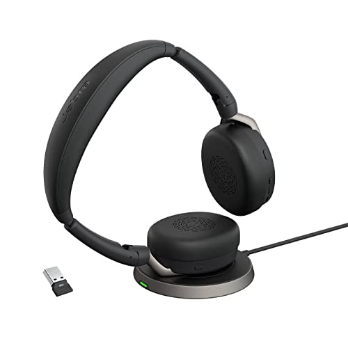 Jabra Evolve2 65 Flex Stereo Headset with Bluetooth, Wireless Charging Pad - Noise-Cancelling ClearVoice Technology & Hybrid Active Noise Cancellation - Certified for Microsoft Teams - Black - color: Teams Certified, size: USB-A & Wireless Charging Pad