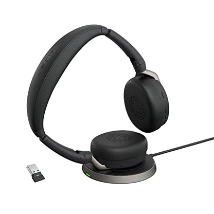 Jabra Evolve2 65 Flex Stereo Headset with Bluetooth, Wireless Charging Pad - Noise-Cancelling ClearVoice Technology & Hybrid Active Noise Cancellation - Certified for Microsoft Teams - Black - color: Teams Certified, size: USB-A & Wireless Charging Pad