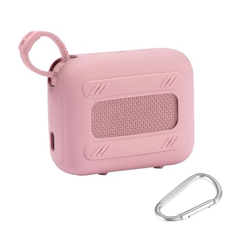 for JBL Go 4 Waterproof Bluetooth Speaker Silicone Cover, Pink | Snug Fit, Portable Carabiner Clip, Shock Absorption, Drop Protection, Travel Lightweight Design, Protective Skin Case - color: Pink Case